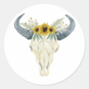 Sonnenblumen und Stier Schädel Hochzeit Aufkleber