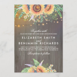 Sonnenblumen und Streichelleuchten Rustikale Holzv Einladung