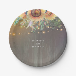 Sonnenblumen und Streichelleuchten Rustikaler Stal Pappteller