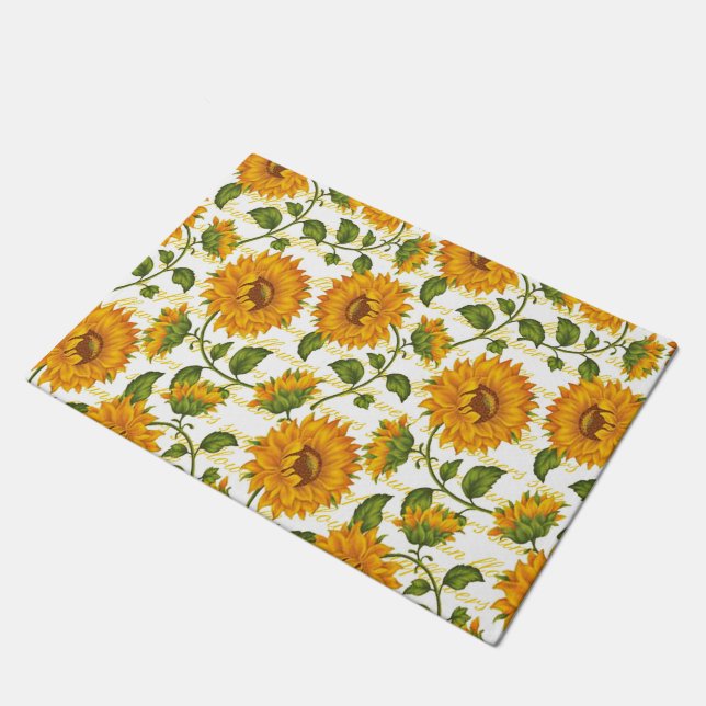 Sonnenblumen und Text Fußmatte (Schrägansicht)