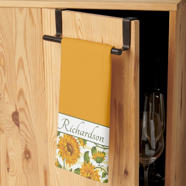 Sonnenblumen und Text personalisiert Geschirrtuch (Drittel gefaltet)
