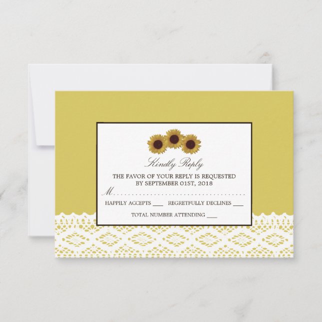 Sonnenblumen und Vintage Hochzeit RSVP Karte (Vorderseite)
