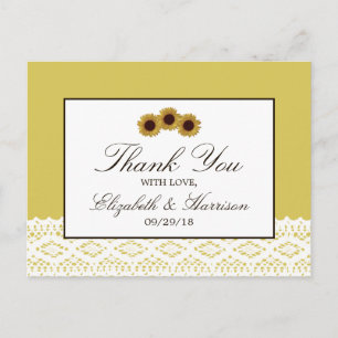 Sonnenblumen und Vintage-Spitze Hochzeit Danke Postkarte