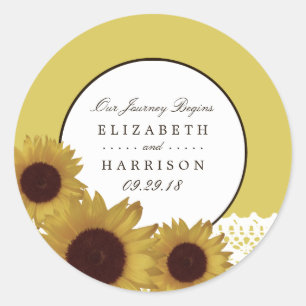 Sonnenblumen und Vintage-Spitze Hochzeit Runder Aufkleber