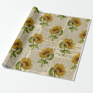 Sonnenblumen und Vintages Zeitungspapier Geschenkpapier