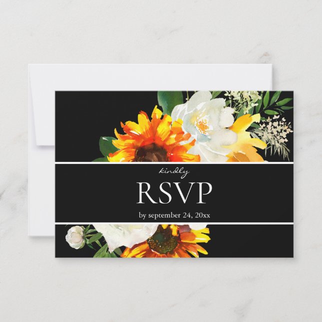 Sonnenblumen und Weiße Blumen Künstlerisch mit Mah RSVP Karte (Vorderseite)