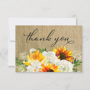 Sonnenblumen und Weiße Rose Blütenblume 2 Burlap Dankeskarte