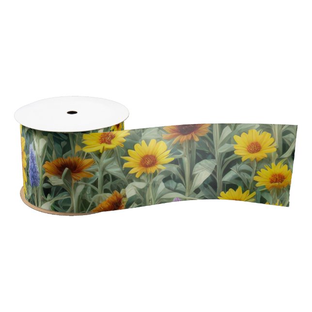 Sonnenblumen- und Wildblumenfeld Satinband (Spule)