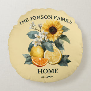 Sonnenblumen und Zitrusfamiliendesign Rundes Kissen