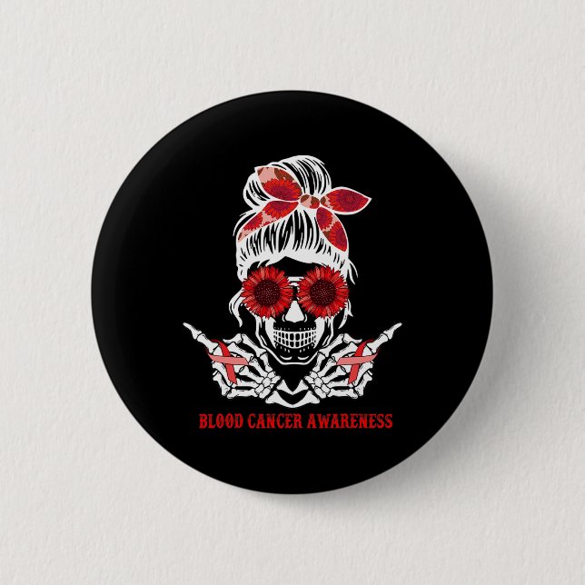 Sonnenblumen-Unordentlicher-Dutt-Totenkopf-Rotes-B Button (Vorderseite)