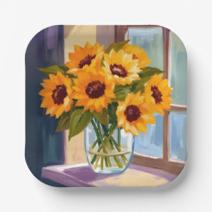 Sonnenblumen-Vase Florales gelbes Bouquet Aquare Pappteller