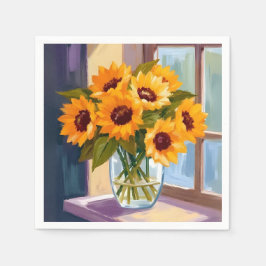 Sonnenblumen-Vase | Florales gelbes Bouquet Aquare Serviette