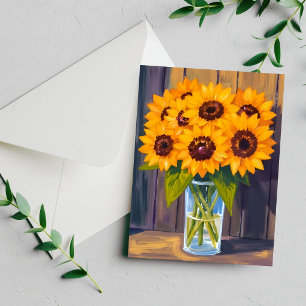 Sonnenblumen-Vase Gelbe Blume Wasserfarben Karte