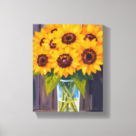 Sonnenblumen-Vase | Gelber Blumenstrauß Wasserfarb Leinwanddruck