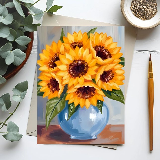 Sonnenblumen Vase Wasserfarbe Blume Bouquet Postkarte (Von Creator hochgeladen)