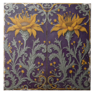 Sonnenblumen-Vignetten in Violett Fliese