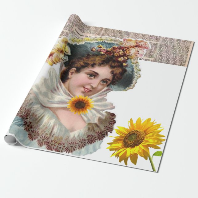 Sonnenblumen Viktorianisch Matte Wrapping Paper Geschenkpapier (Ungerollt)