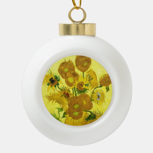 Sonnenblumen Vincent van Gogh Keramik Kugel-Ornament (Vorderseite)