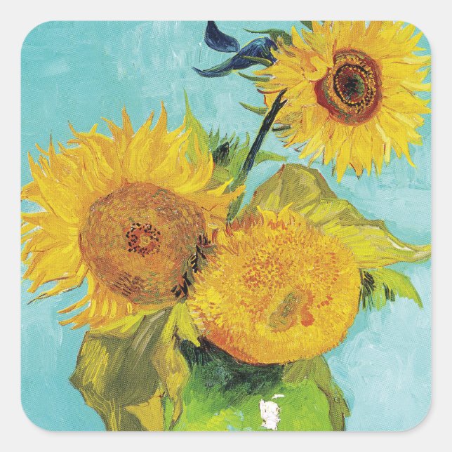 Sonnenblumen Vincent van Gogh Quadratischer Aufkleber (Vorderseite)