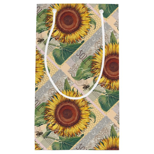 Sonnenblumen Vintag Damask Blume Art Kleine Geschenktüte (Vorderseite)