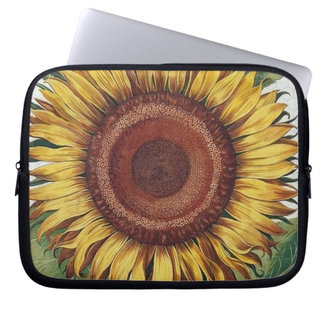 Sonnenblumen Vintag Damask Blume Art Laptopschutzhülle (Vorderseite)