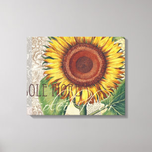 Sonnenblumen Vintag Damask Blume Art Leinwanddruck