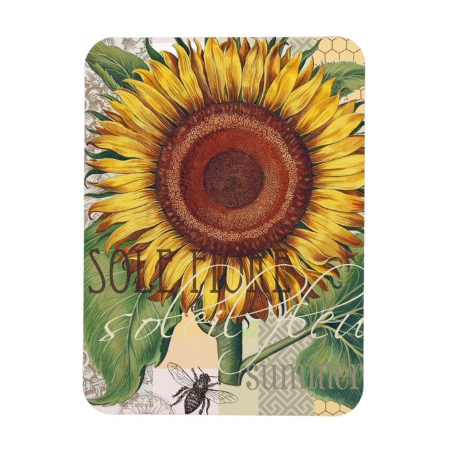 Sonnenblumen Vintag Damask Blume Art Magnet (Vertikal)