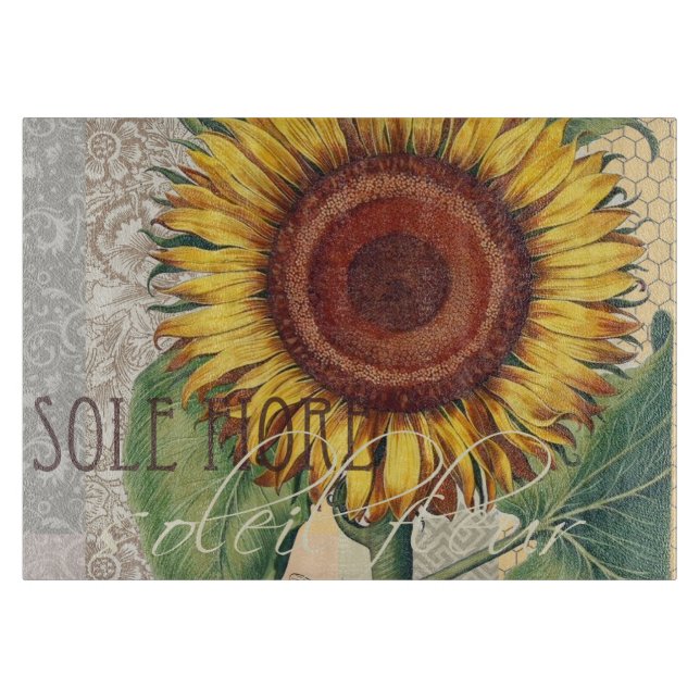 Sonnenblumen Vintag Damask Blume Art Schneidebrett (Vorderseite)