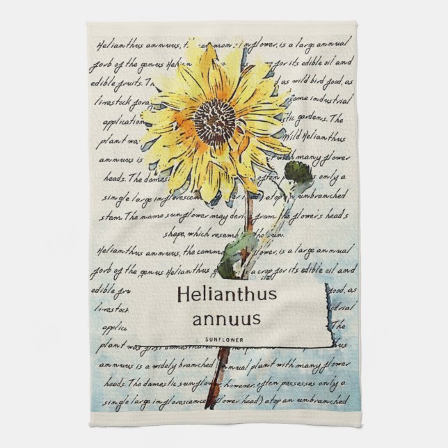 Sonnenblumen Vintage Aquarellmalerei Geschirrtuch (Vertikal)