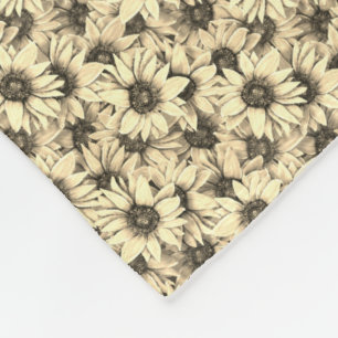 Sonnenblumen-Vintage-Charm-Sepia-Ton-Wurfdecke Fleecedecke