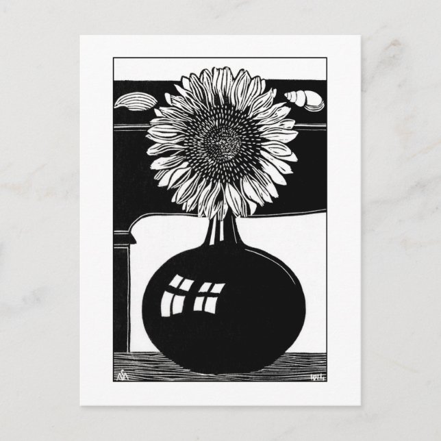 Sonnenblumen - Vintage Schwarz-Weiß-Kunst Postkarte (Vorderseite)
