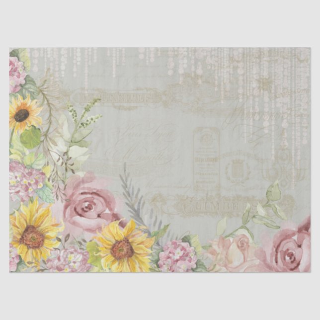Sonnenblumen Vintages Script Seidenpapier (Vorderseite)