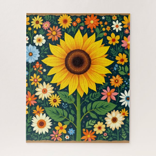 Sonnenblumen-Volkskunst-Puzzle Puzzle (Vertikal)