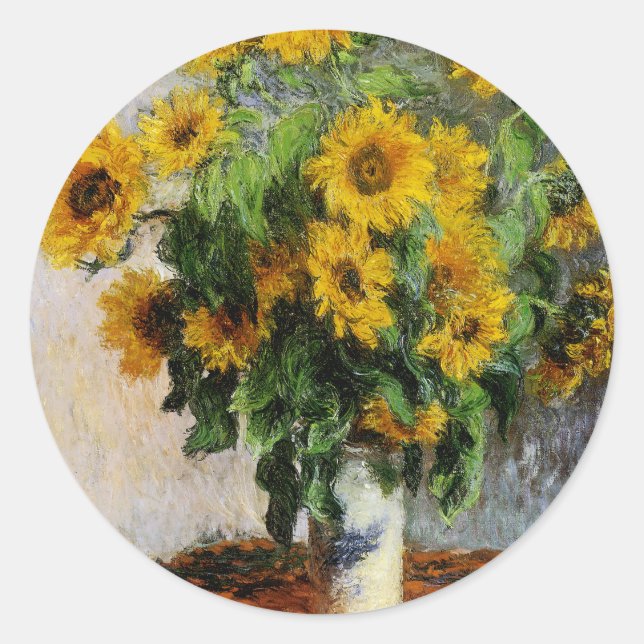 Sonnenblumen von Monet Runder Aufkleber (Vorderseite)