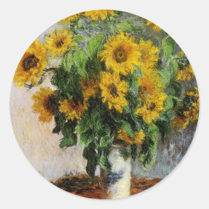 Sonnenblumen von Monet Runder Aufkleber