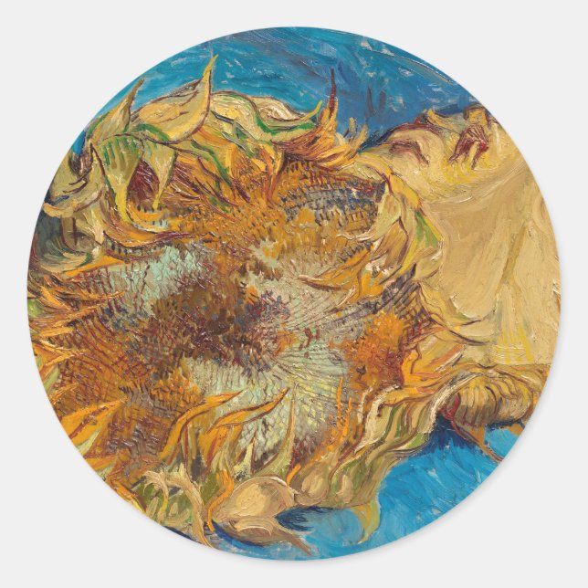Sonnenblumen von Van Gogh Gemälde Art Runder Aufkleber (Vorderseite)