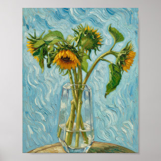 Sonnenblumen von Van Gogh in einer Glasvase Poster