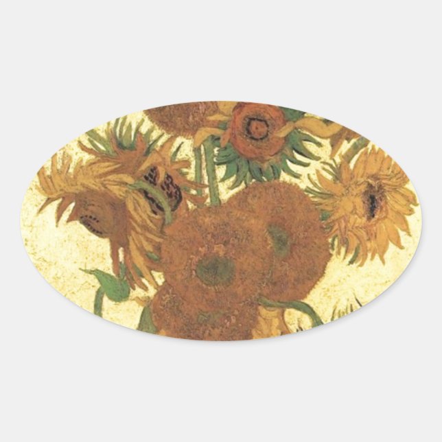 Sonnenblumen von Van Gogh Ovaler Aufkleber (Vorderseite)
