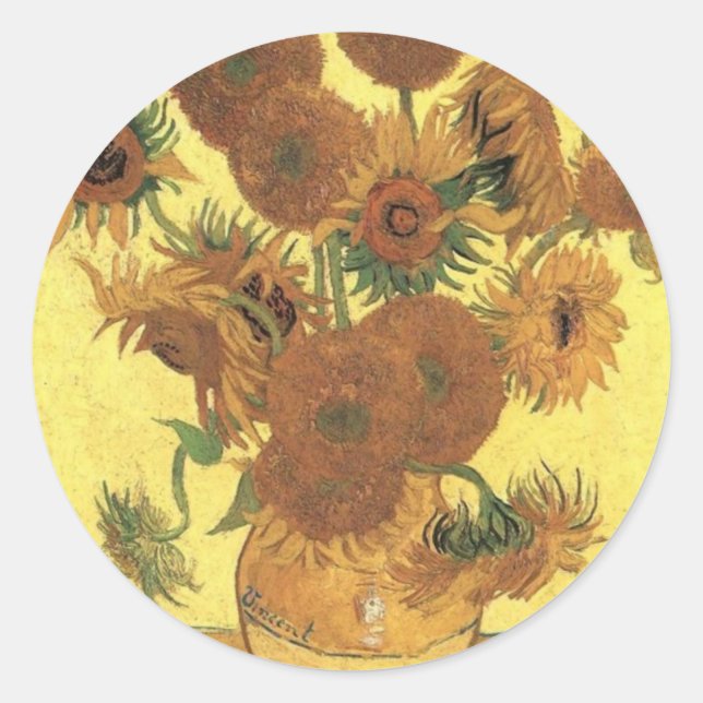 Sonnenblumen von Van Gogh Runder Aufkleber (Vorderseite)
