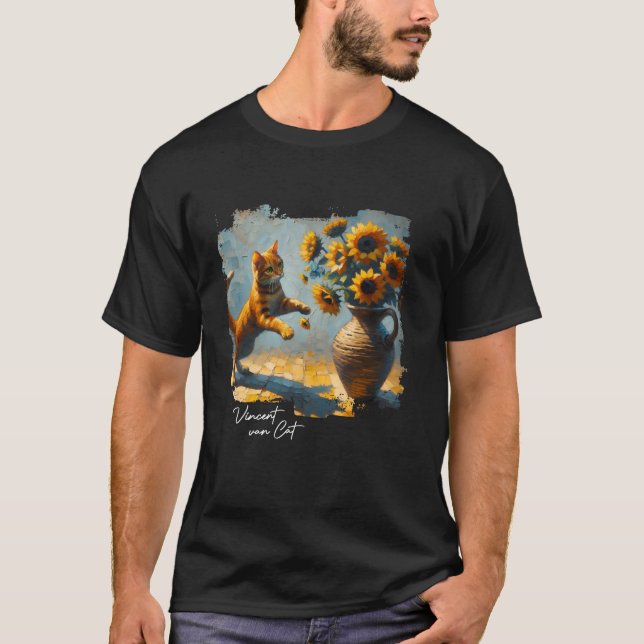 Sonnenblumen von Vincent Van Cat Katze Kunst für K T-Shirt (Vorderseite)