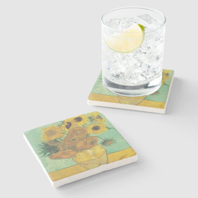 Sonnenblumen von Vincent Van Gogh Steinuntersetzer (Seitenansicht)