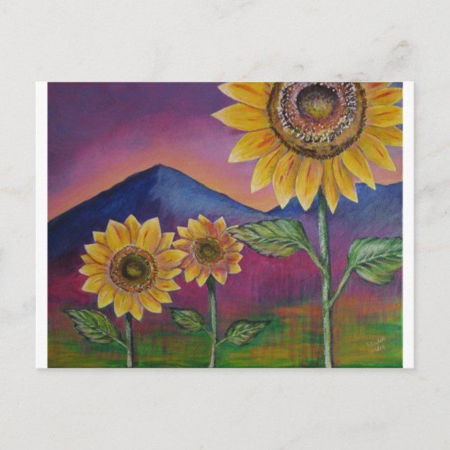 Sonnenblumen vor den Bergen Postkarte (Vorderseite)