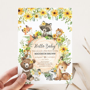 Sonnenblumen-Waldtiere-Baby-Shower Einladung