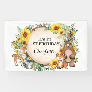 Sonnenblumen Waldtiere glücklich Geburtstag Banner