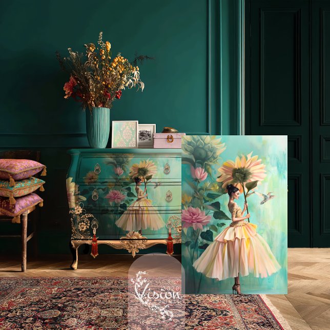 Sonnenblumen Wallfahrtskirche Madonna del Sasso Seidenpapier (Mint Teal Green, Sunflower Sanctuary, Romantic Fantasy Portrait & Floral, Decoupage Tissue Paper)