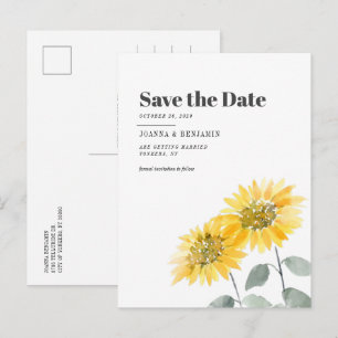 Sonnenblumen Wasserfarbe Elegante Hochzeit Save th Ankündigungspostkarte