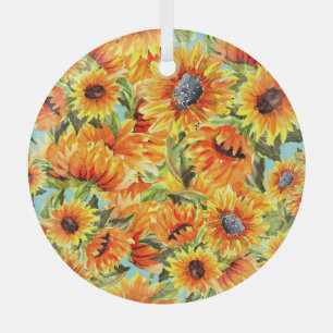 Sonnenblumen Wasserfarbe: Nahtlose Illustration Ornament Aus Glas