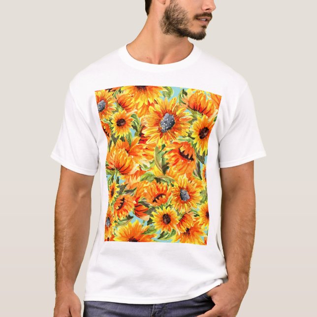 Sonnenblumen Wasserfarbe: Nahtlose Illustration T-Shirt (Vorderseite)