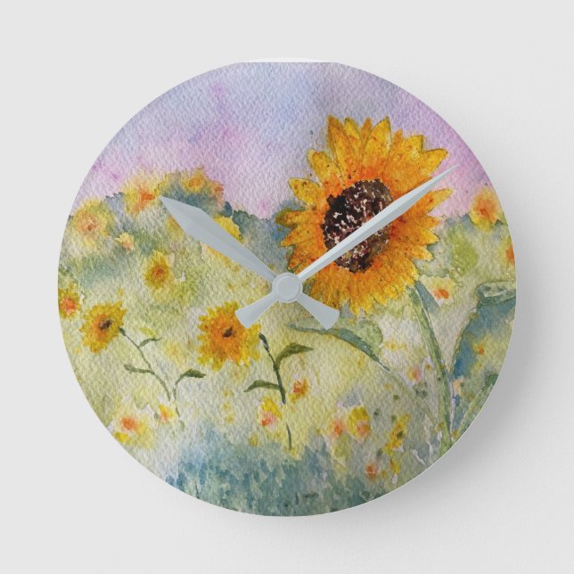 Sonnenblumen Wasserfarbe  Runde Wanduhr (Vorderseite)