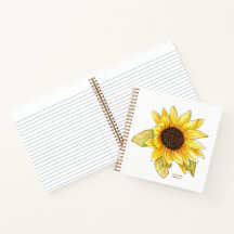 Sonnenblumen-Wasserfarbe-Spiral-Linien-Notizbuch
